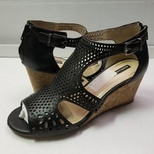Alex Marie black leather wedges